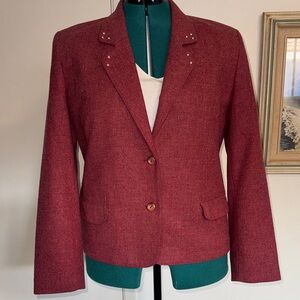 Women's Vintage 1990s Custom Upcycled burgundy Prince tweed suit blazer jacket.